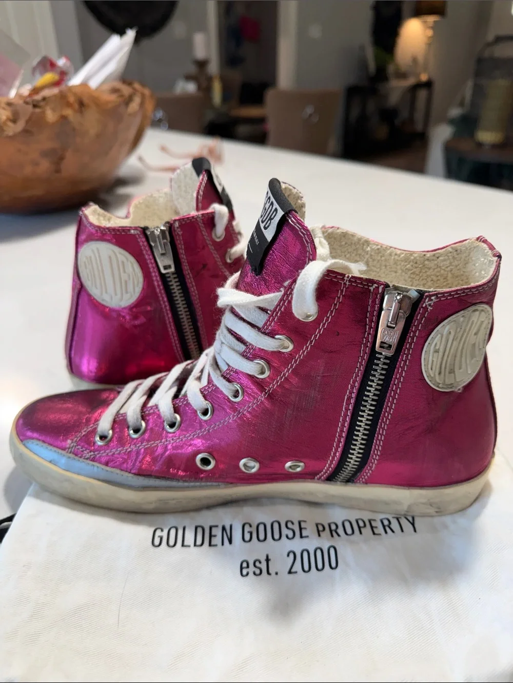 Golden Goose Francy Metallic Fuchsia High-Top Sneakers Sz. 8 w/ Dustbag